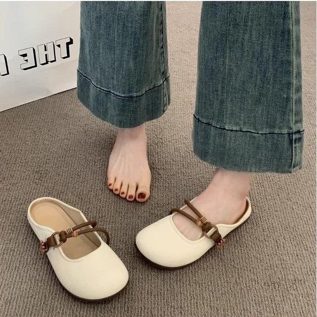 Baotou half slippers spring and summer wear new super fire flat bottom lazy French half tray cool slippers