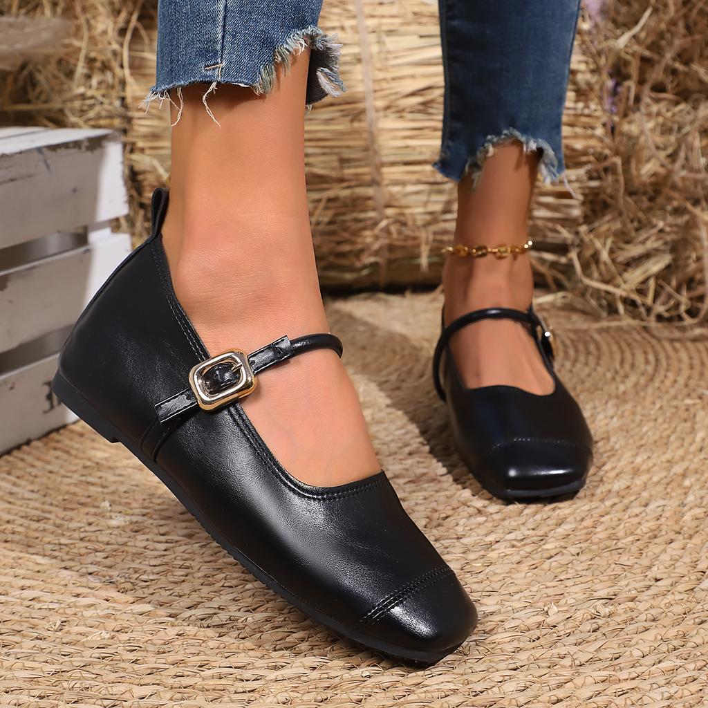 Fashion Elegant Women Shallow Flats Shoes Shallow Toe Retro Square Toe Loafers Comfortable Soft Rubber Sneakers Women Zapatos De Mujer