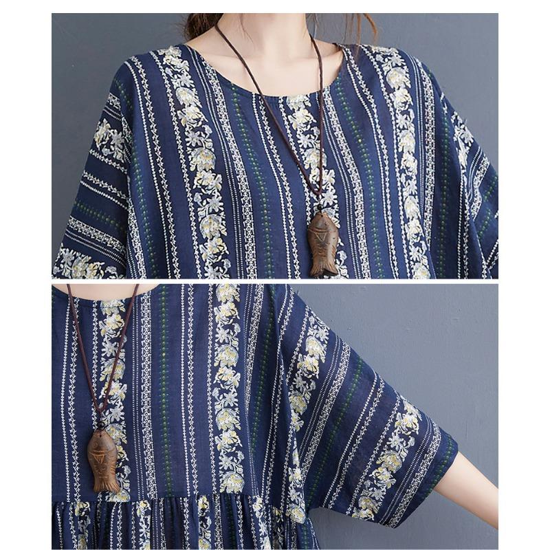 Sommer Literatur Plus Lockerer Druck Rundhals Kurzarmkleid Damen Lange Kleider