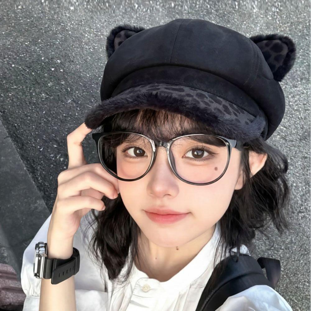 Thickened Cat Ears Berets for Women Plush Octagon Hat Fashion Newsboy Cap Autumn and winter