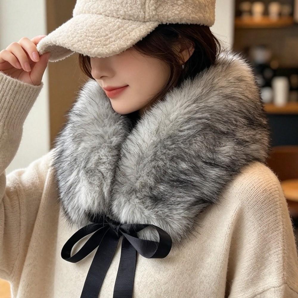 Solid Color Fur Collar Scarf Thicken Neck Warmer Scarf Fluffy Women Scarves Winter