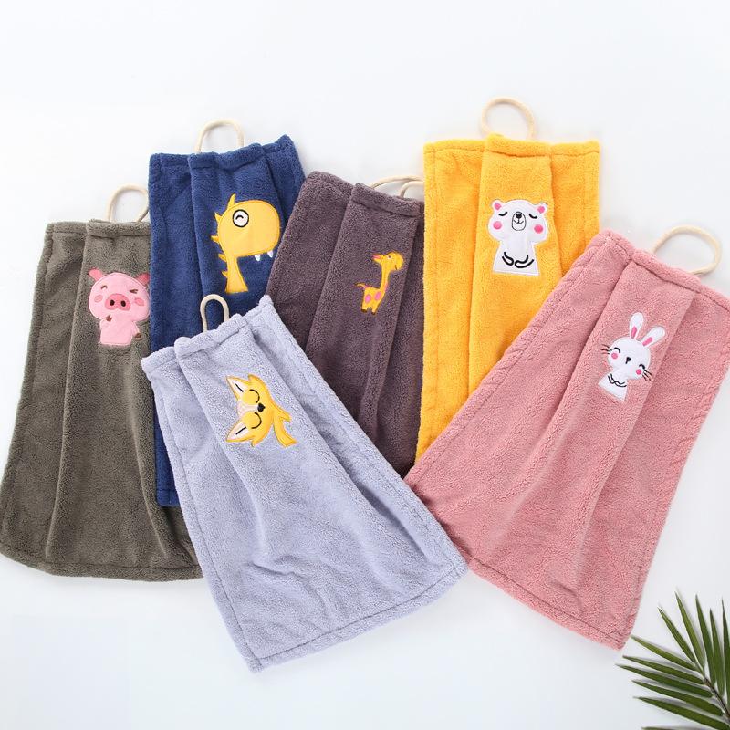 High Density Coral Velvet Cartoon Embroidery Hanging Towel Kitchen Cloth Handkerchief Absorbent Towel