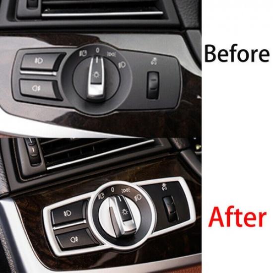 Fit For BMW 7 Series 2009-2015 Matte Silver Headlight Control Button Cover Trim