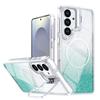 Glitter Gradient Magnetic Phone Case For Samsung Galaxy S25+ / S24+ 5G, Lens Frame Kickstand Wireless Charging Protective Cover