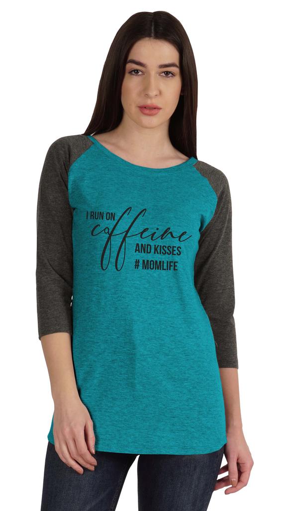 Inkmeso I Run On Caffeine And Kisses #Momlife T-shirt Graphic Top For Women