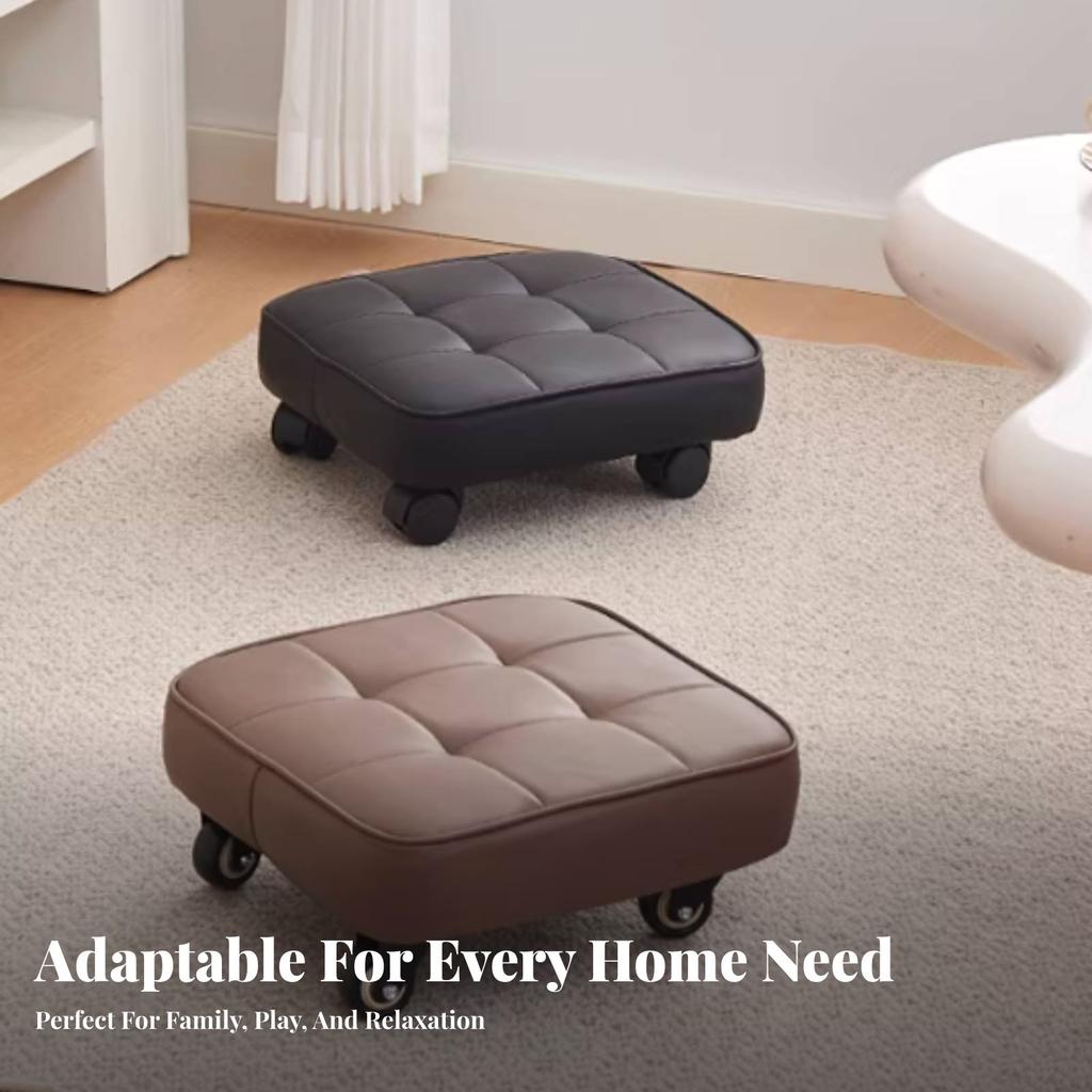 Low-Height Wheeled Seat 360-Degree Mobility Tufted Wheeled Ottoman Versatile Silent Wheels for Parents, Adults, Home, Entryway