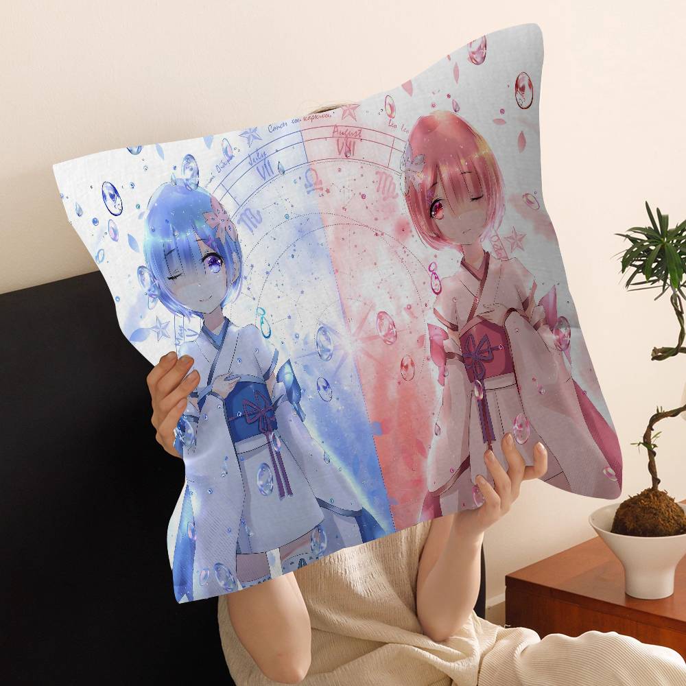 Anime Re Zero Cushion Cover Inches Farmhouse Decor Home Throw Pillow Covers for Couch Decorations