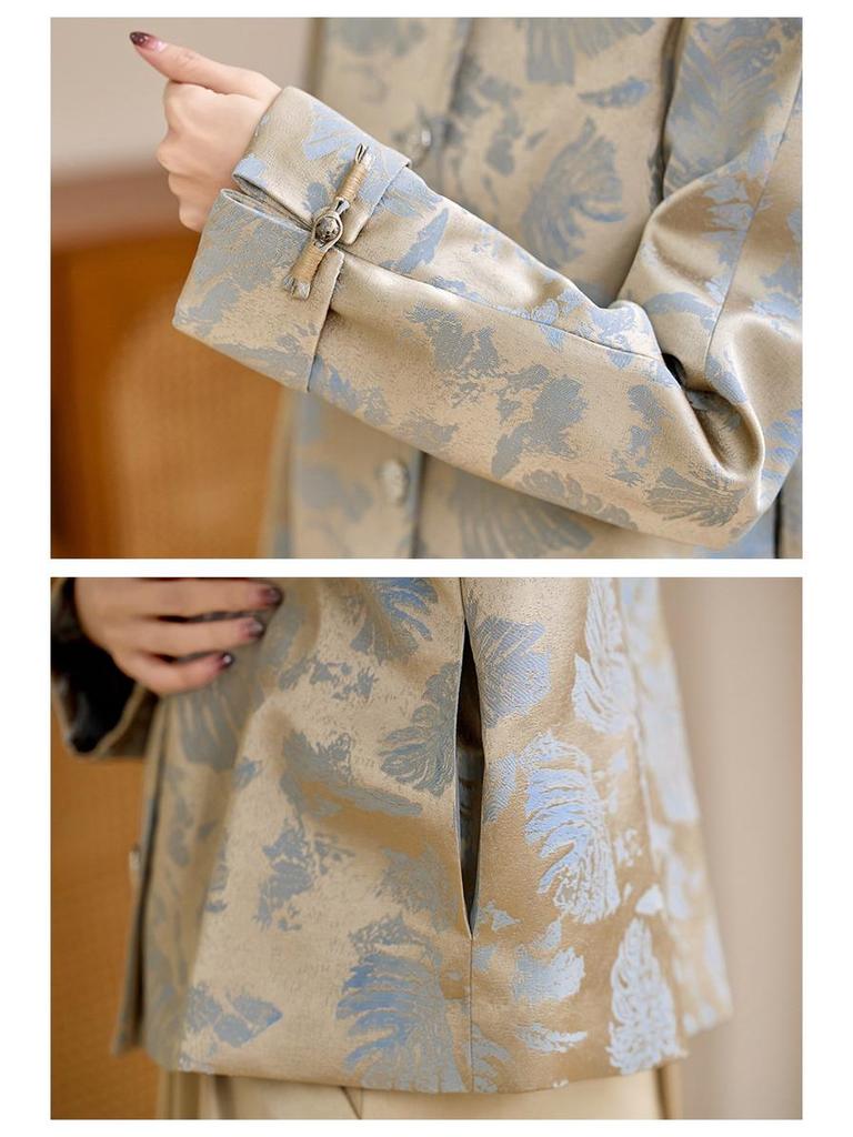 Spring 2026 Elegant High-Waisted Satin Two-Piece Suit for Women: New Chinese Style