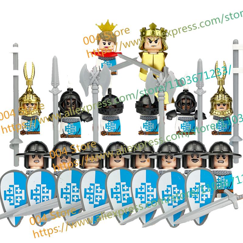 N501U-504U Medieval Castle Knight Building Blocks Figures Four Side UV Printing King Warhorse Weapons Accessories Toys Kid Gifts