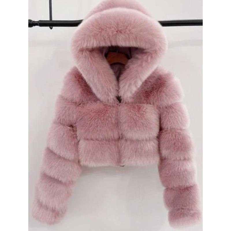 Pelz Herbst und Winter Kunstpelz Thermische Kapuzen-Pelzjacke Damen