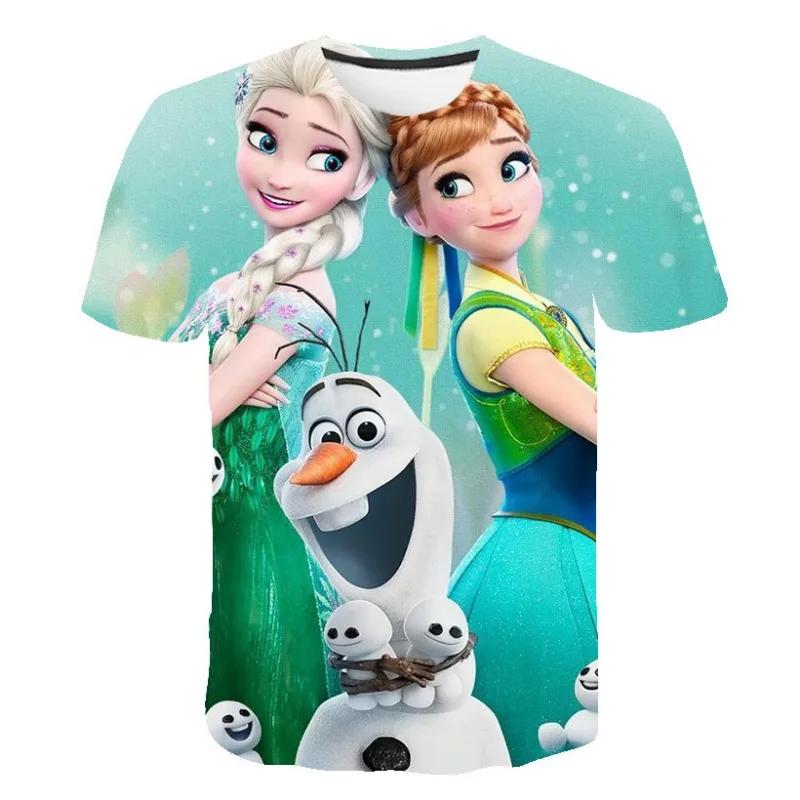 2026 New Summer Disney Frozen 3d Print T-Shirt Anna Elsa Printing Girls Tops Frozen Snow Queen Anna Elsa Cartoon Print Shirts