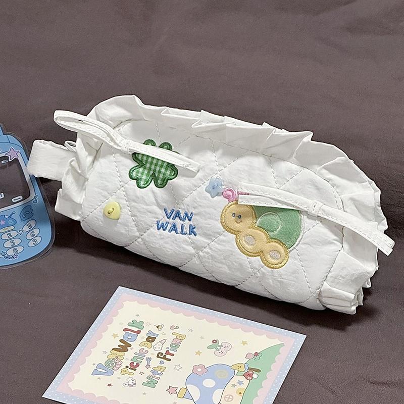 

High-Value Cute Dumpling Pencil Case For Girls Large-Capacity Cosmetic Bag Student Cartoon Print Stationery Storage Bag белый