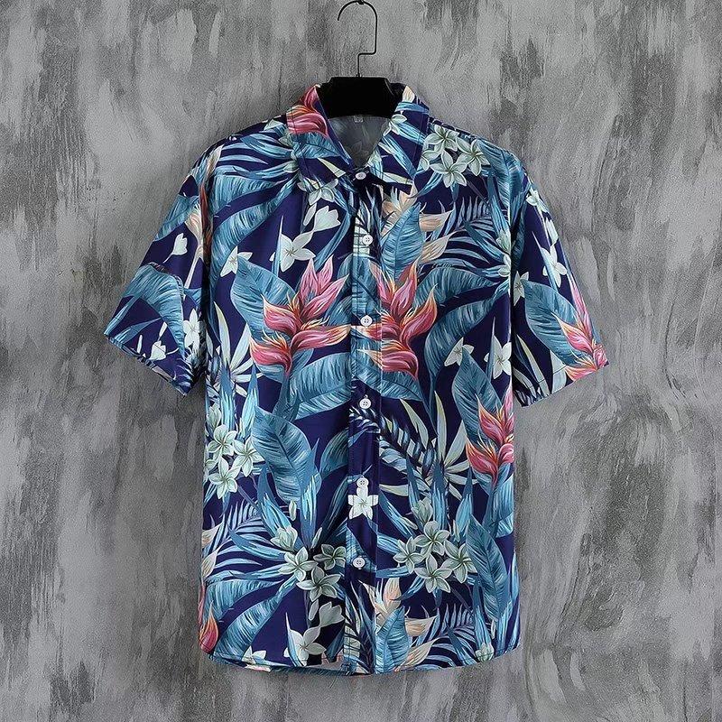 Hawaii beach men's and women's short-sleeved shirts seaside casual vacation shirts floral men's