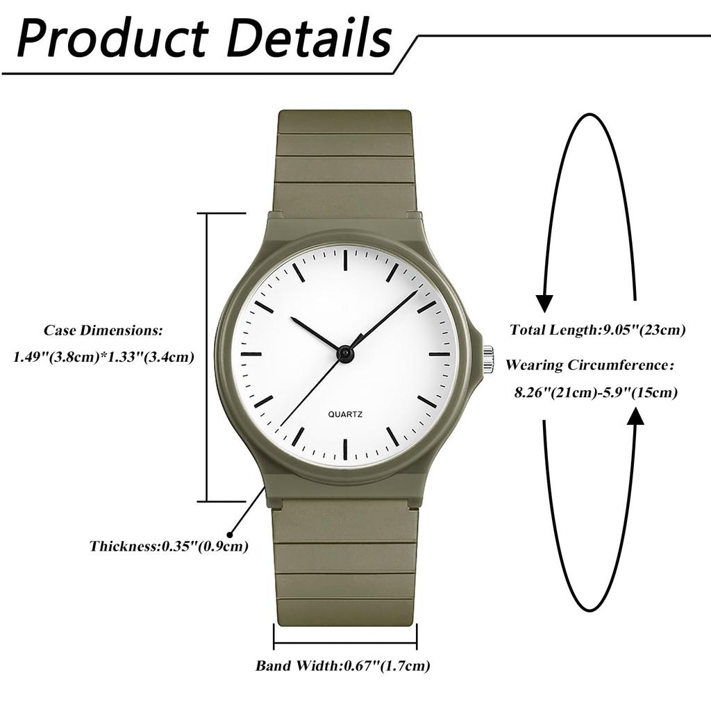 Watch Silicone Analog Display Cute Waterproof Simple Stylish Rubber Watch Quartz Clock Commute School Girls Boys Men Women Fashion Accessory -