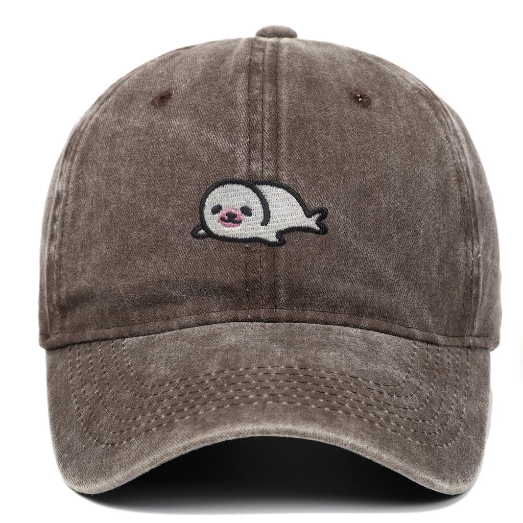Sea Lion Pattern Vintage Wash Baseball Cap With Breathable Cotton For Travel