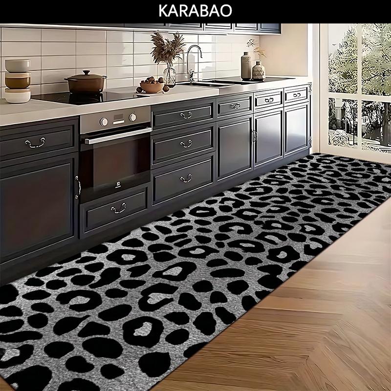 Black Leopard Print Kitchen Long Rug