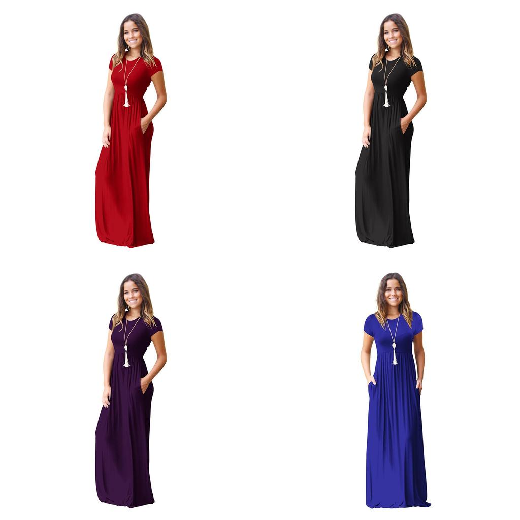 Elegant Women Boho Short Sleeve Solid Evening Party Maxi Dress Plus Size Delight