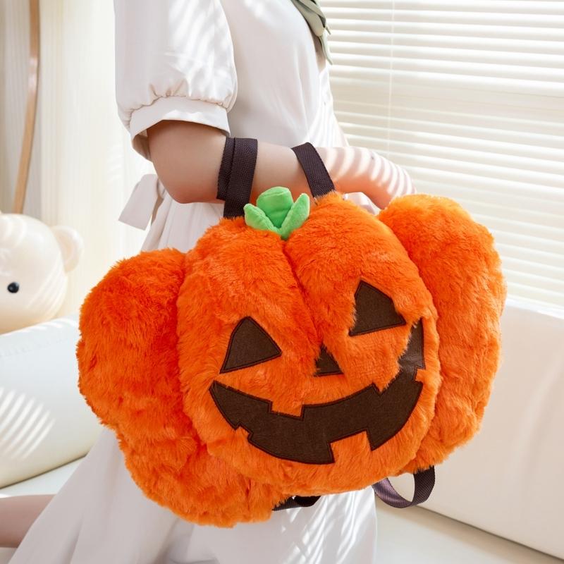 Cute Halloween Grimace Pumpkin Plush Backpack Creative Comfy Warm Cartoon Pumpkin Bag To Put Things Inside Nice Festival Gift