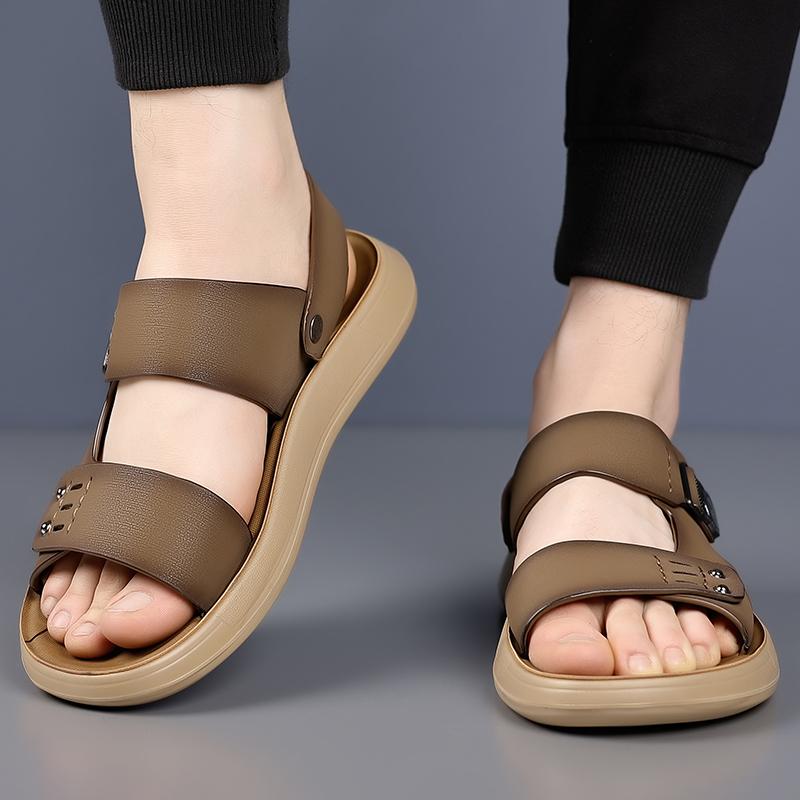 Fashion Summer New Men's Leather Sandals Luxury Open Toed Beach Sandals Men Outdoor Mens Shoes Breathable Male Slippers Casual Footwear