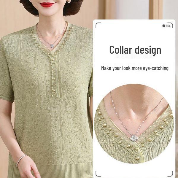 Mom's Summer Ice Silk Short-Sleeve T-shirt for Women 50+