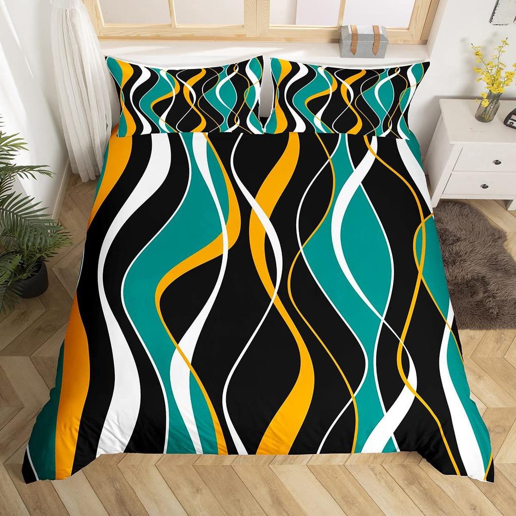 Modern Geometric Lines Three-Piece Quilt Cover Digital Printing Bedding Set Bed Cover