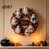 Kürbis-Netz-Geisterkranz Halloween Boo Kranz, Gruselige Türhänge-Dekoration mit Kürbissen Balkon Festlich Und Spinnweben für Veranda,