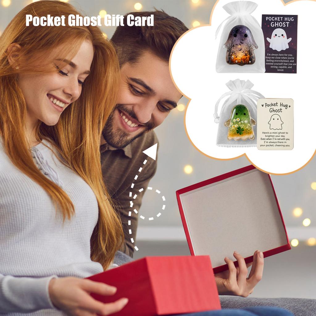 Kapesní pohodlí Duch:  V kapsách, Halloweenské roztomilé malé kapesní strašidelné žetony s podpůrnými motivačními kartičkami, Halloweenské dekorace promyšlené