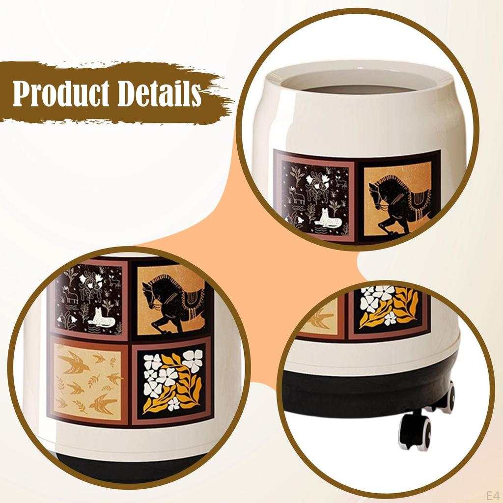 Decorative Large Capacity Trash Can with Universal Wheels for Kitchen, Vanity, Garage, RV.