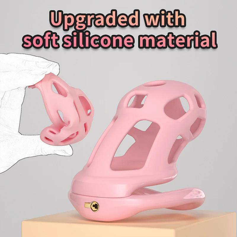 Men Silicone Chastity Cage Cock Lock Penis Ring for Sissy Men Stretcher BDSM Gay Training Anti-Cheating Urethral Lock Cock