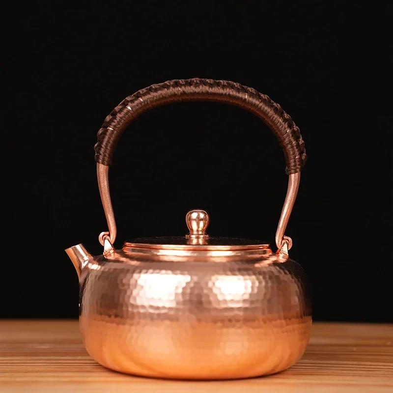 Handgefertigter reiner Kupfer-Teekessel Traditionelle chinesische Teekanne zum Aufbrühen von Teewasser-Kessel Handgefertigte Teekannen