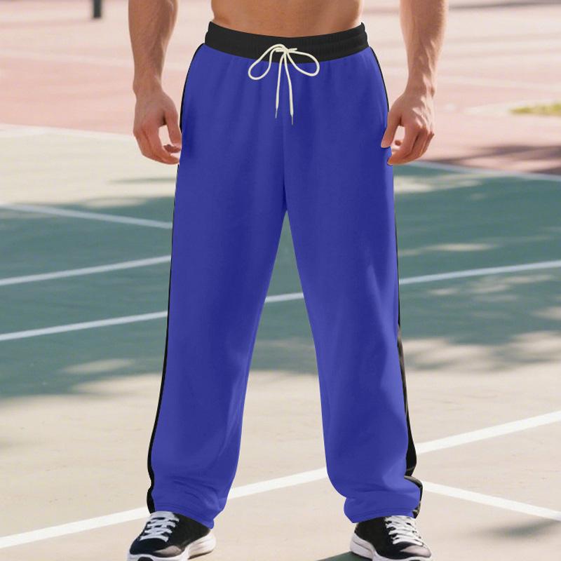 Men's Drawstring Casual Pants All Breathable Men Drawstring Vintage Patchwork New Men's Loose Straight Drawstring Pants