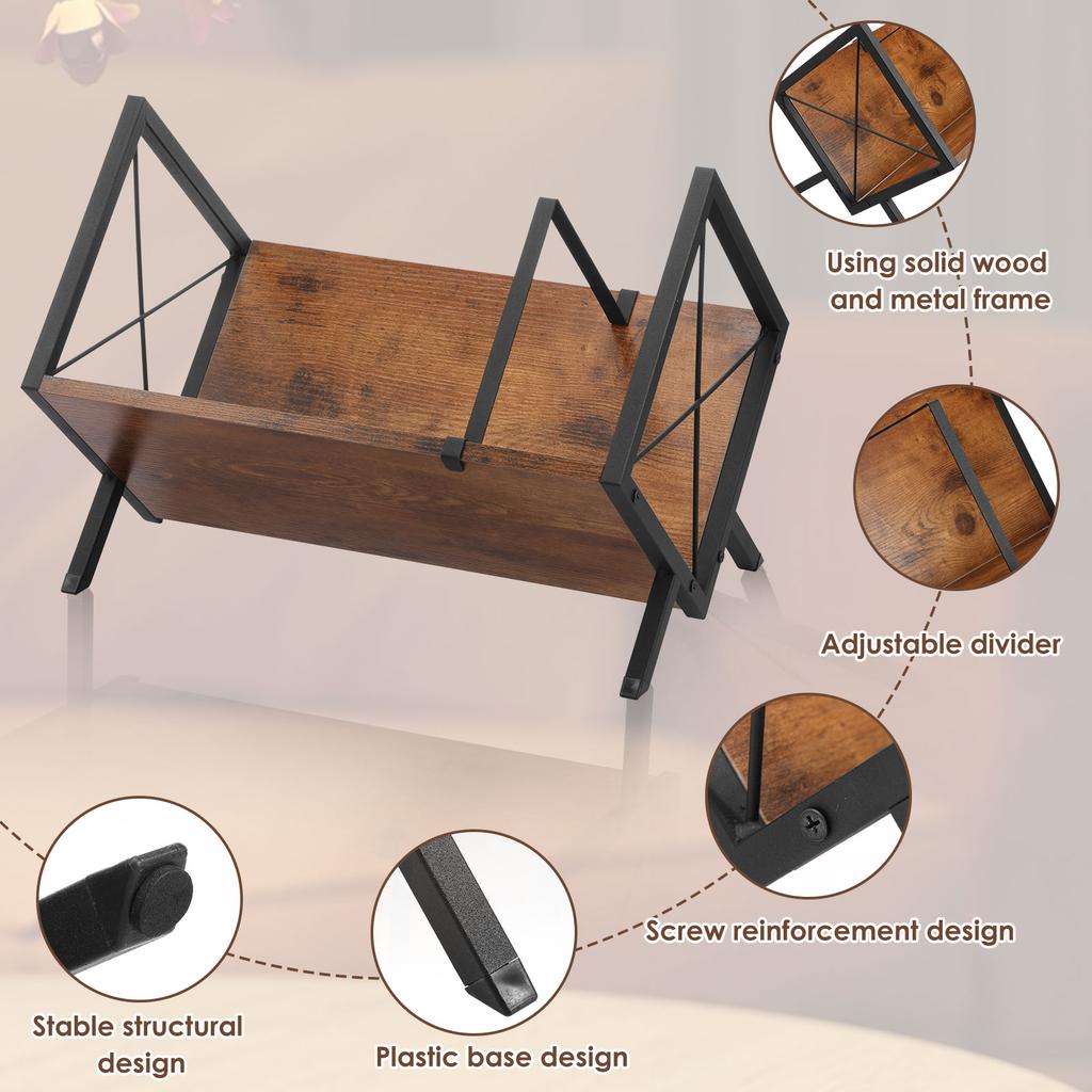 Vinyl Record Storage Rack Wooden Metal Desktop Storage Rack with Adjustable Divider Decorative Vinyl Record Holder Album Stand