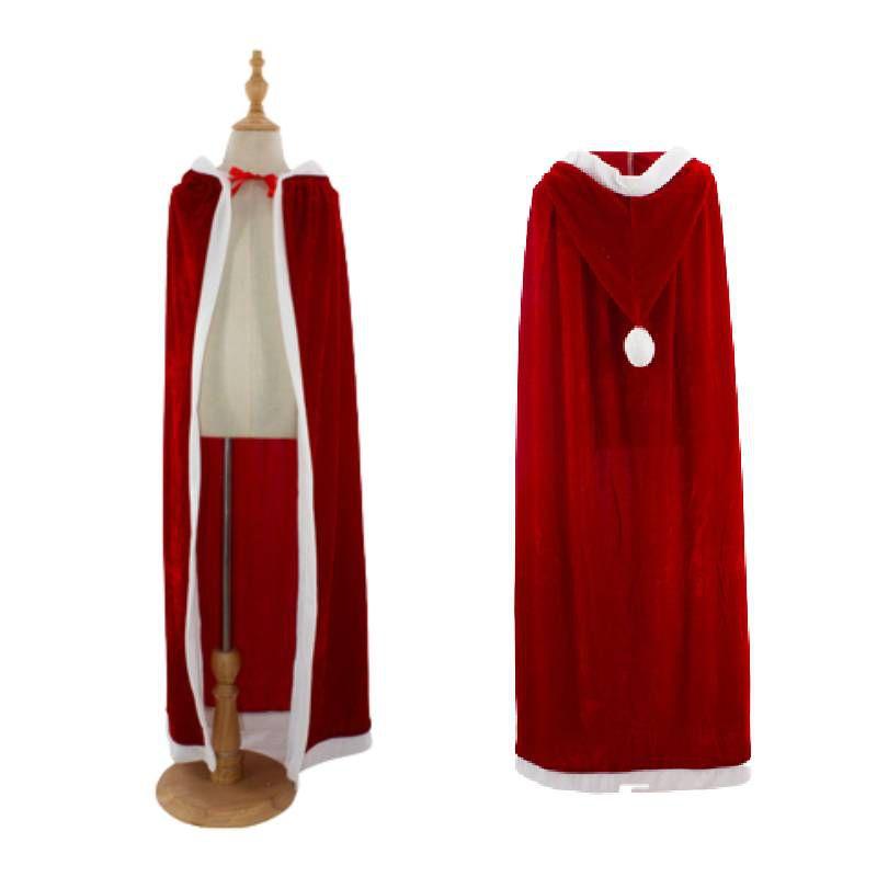 Soft And Comfortable Velvet Santa Claus Hooded Cloak For Kids And Adults S