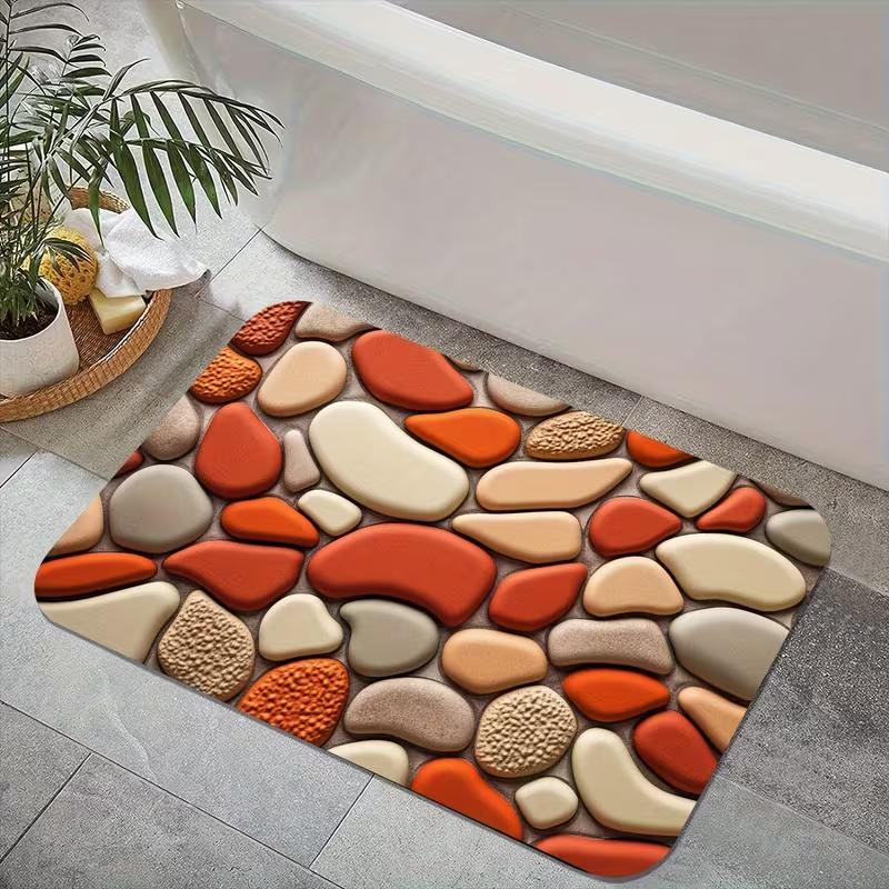 Realistischer Kopfsteinpflaster-Druck Rutschfeste Fußmatte Natur-inspirierte Flussstein-Design-Teppich Zen-Spa Heimdekoration Teppich für Eingangsbereich