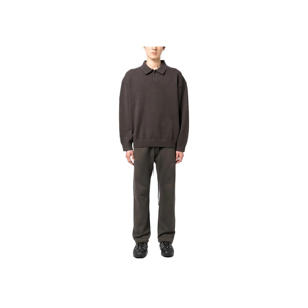 Fear of God Essentials Knit Long-Sleeve Polo Off Black Men Tops 192BT222180F