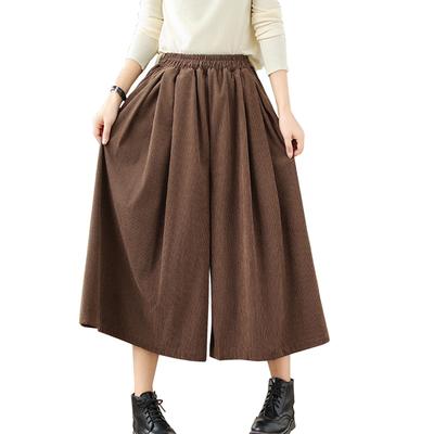 CoeFodMavo Wide Leg Long Gaucho Sarouel Plus Elastic Loose Solid Winter Women's Pants, Pants, Pants, Pants, Corduroy, Sizes, Stylish, Waist, Natural,