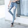 Women's 7/8 Length High-Waisted Slim Fit Ripped Jeans - Trendy Korean Style for Spring & Autumn 2026