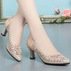 Breathable High Heels Women's Summer Bag Head Mesh Rhinestone Pointed Toe Openwork Women's Sandals