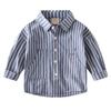 Boys' Striped Shirt Spring and Autumn Children's Clothing Baby Boy Casual Embroidered Long-Sleeved Shirt Children's Collared Shirt Top
