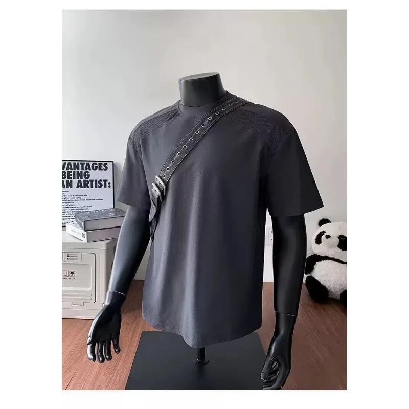 American Style Cleanfit Shoulder Cut Deconstruction Short Sleeved T Shirt Men Women's Trendy Boxy Cool Fashionable