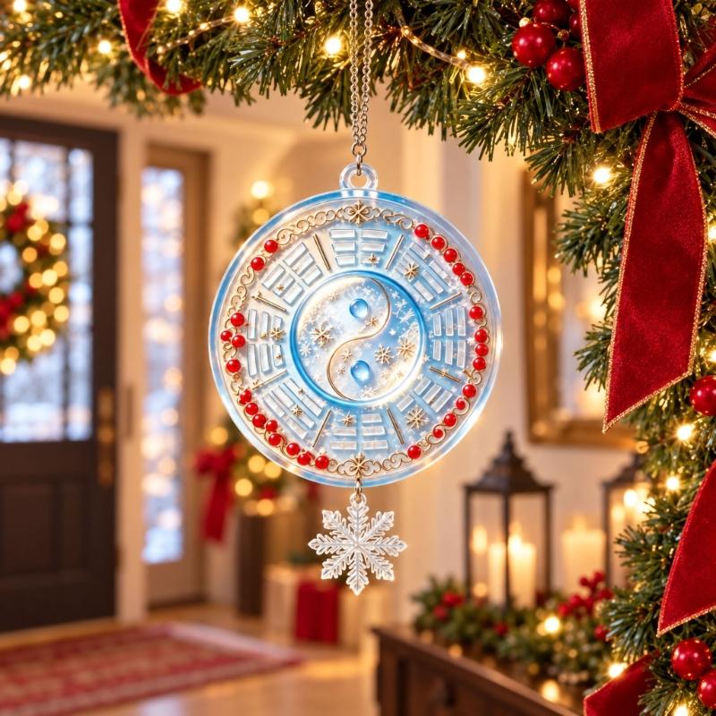 Taijitu Holiday Ornament with Winter Motifs Flat 2D Flat Acrylic Pendant for Mantels, Entryways, and Indoor Seasonal Display
