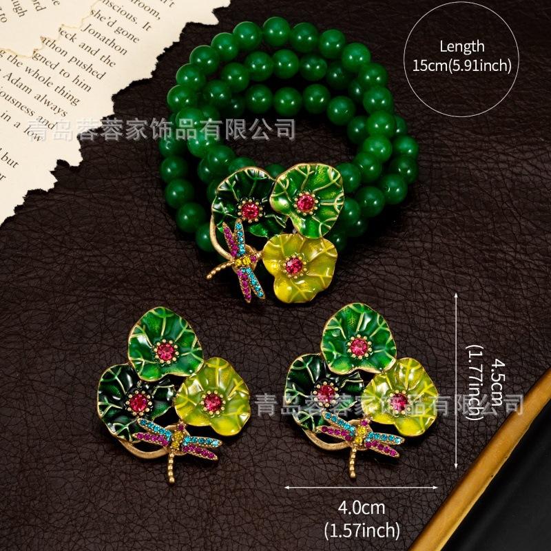 Dragonfly Lotus Leaf Earrings With Enamel Pearl Inlay Elegant Vintage Jewelry By Weight Versatile Fashionable