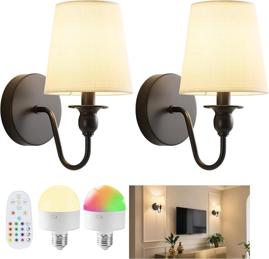 Rechargeable RGB Battery-Powered Wall Lamp - Creative American Style for Living Room or Bedside, Includes Remote Control