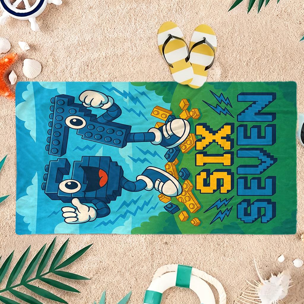 1 Stück 67 Sechs Sieben Baustein Design Strandtuch Super Saugfähigkeit Geeignet für Meeresurlaub und Pool Geschenk für Familien