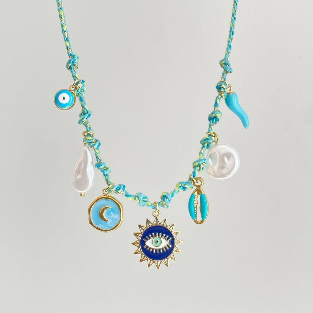 Conjunto de Pulsera y Collar Estilo Océano con Conchas y Estrellas Marinas de Acero Inoxidable