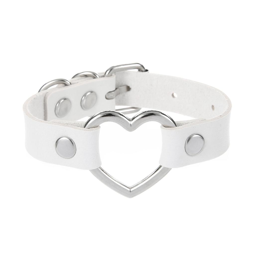 Silvery Heart Gothic Studded Bracelet Pu Leather Adjustable Black Wristband Rock Punk Cuff Bangles