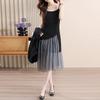 2026 Spring/Autumn Loose Slimming Two-Piece Outfit: Cover Belly Shirt & Camisole Skirt