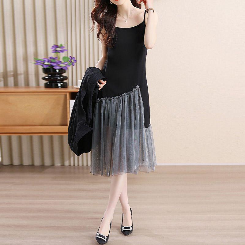 2026 Spring/Autumn Loose Slimming Two-Piece Outfit: Cover Belly Shirt & Camisole Skirt