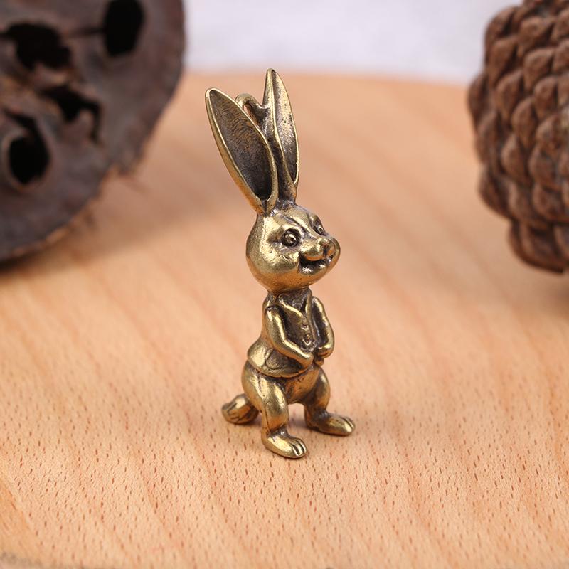 Vintage Brass Cute Rabbits Keychains Pendants Zodiac Animal Key Chains Hangings