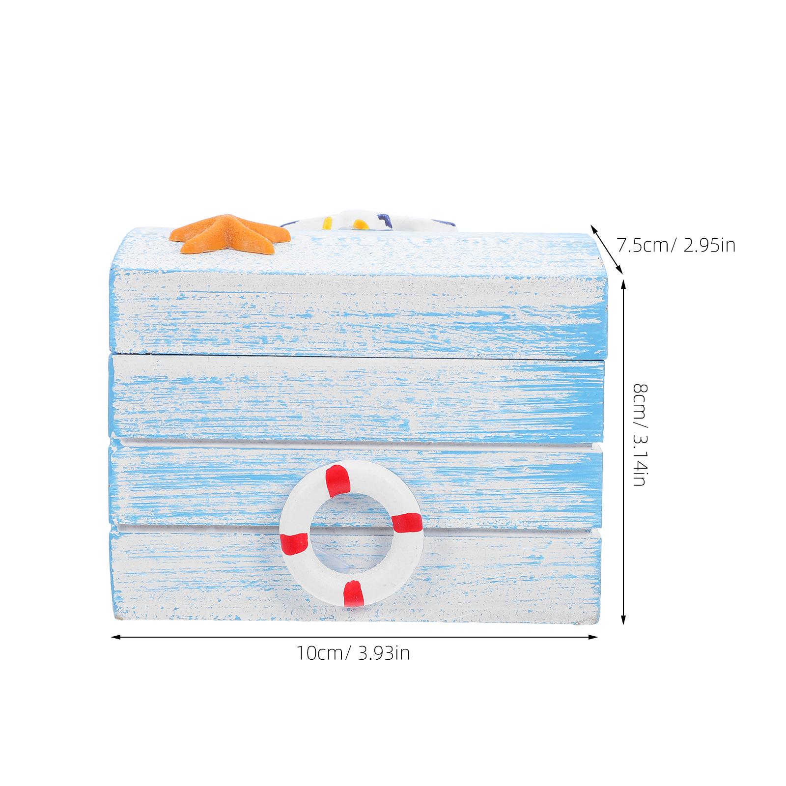 Wooden Ocean-Themed Treasure Chest Small Decorative Storage Box Jewelry Keepsakes Beach Style Storage Box Small Treasure Chest